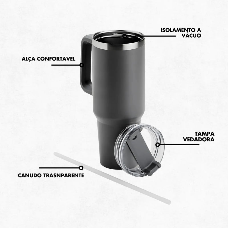 Copo Térmico  MaxxFit Grande 1200 Ml Canudo Parede Dupla - BRANCO